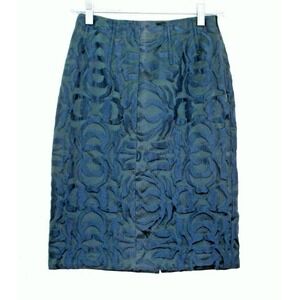 Piazza Sempione Abstract Print Teal Blue Pencil Skirt Women's 38 Made In Italy